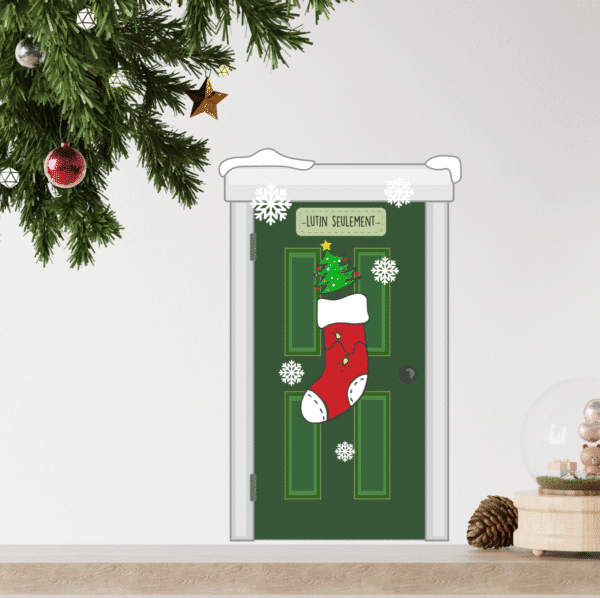 Autocollant mural - Porte d'entrée pour les LUTINS, repositionnable et réutilisable chaque année pour faire revenir la magie de Noël!