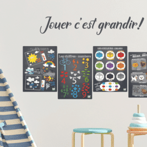 Les affiches autocollantes bilingues MÉTÉO, CHIFFRES, COULEURS et  ANIMAUX