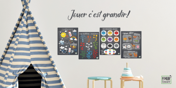Les affiches autocollantes bilingues MÉTÉO, CHIFFRES, COULEURS et  ANIMAUX