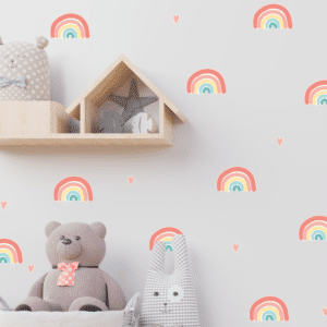 Jolis adhésifs muraux d'arc-en-ciel de 4 pouces et petits coeurs
