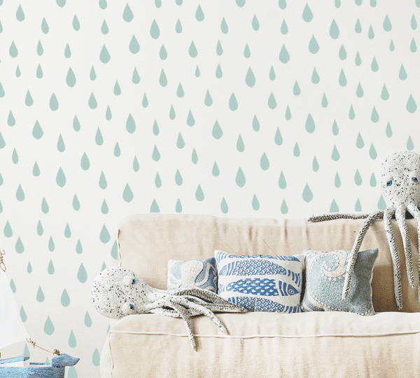 Autocollants muraux en forme de GOUTTES DE PLUIE de couleur bleu turquoise doux