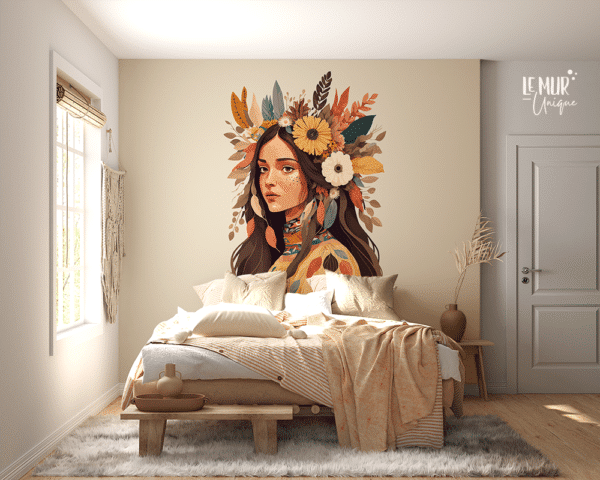 Femme plumes et fleurs de style boho