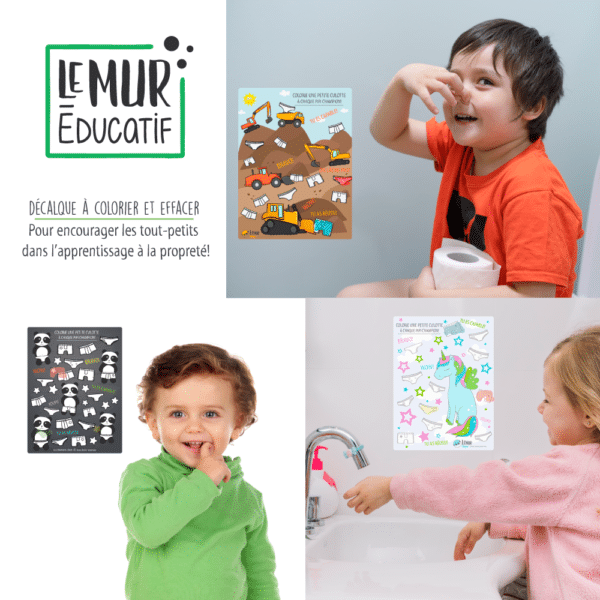 Affiche d'apprentissage à la propreté à colorier thème Pipi Champion, un crayon de feutre de couleur et une surprise