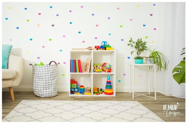 Autocollants muraux en forme de COEUR MULTICOLORE de 2,3, 4 ou 5 pouces