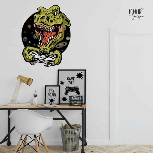 Dinosaure gamer sur fond planète