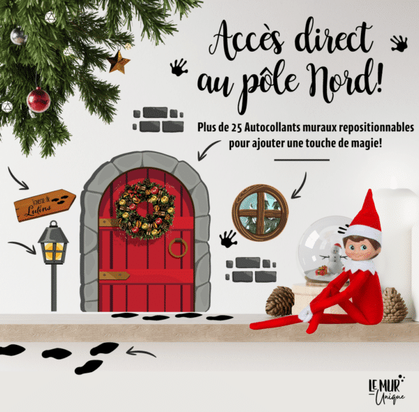 Porte pour les lutins seulement avec joyeux accessoires autocollants repositionnables et réutilisables